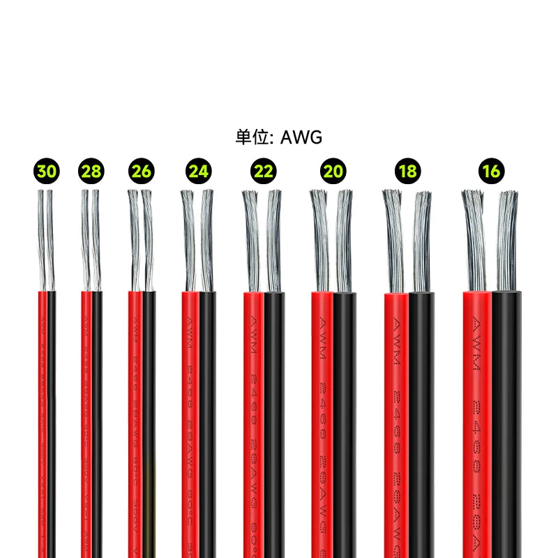 10M~50M 16 18 20 22 24 26 28 30AWG 2Pins Copper Wire DIY LED Lamp Connector Red & Black Flat Ribbon Cable 300V 80C