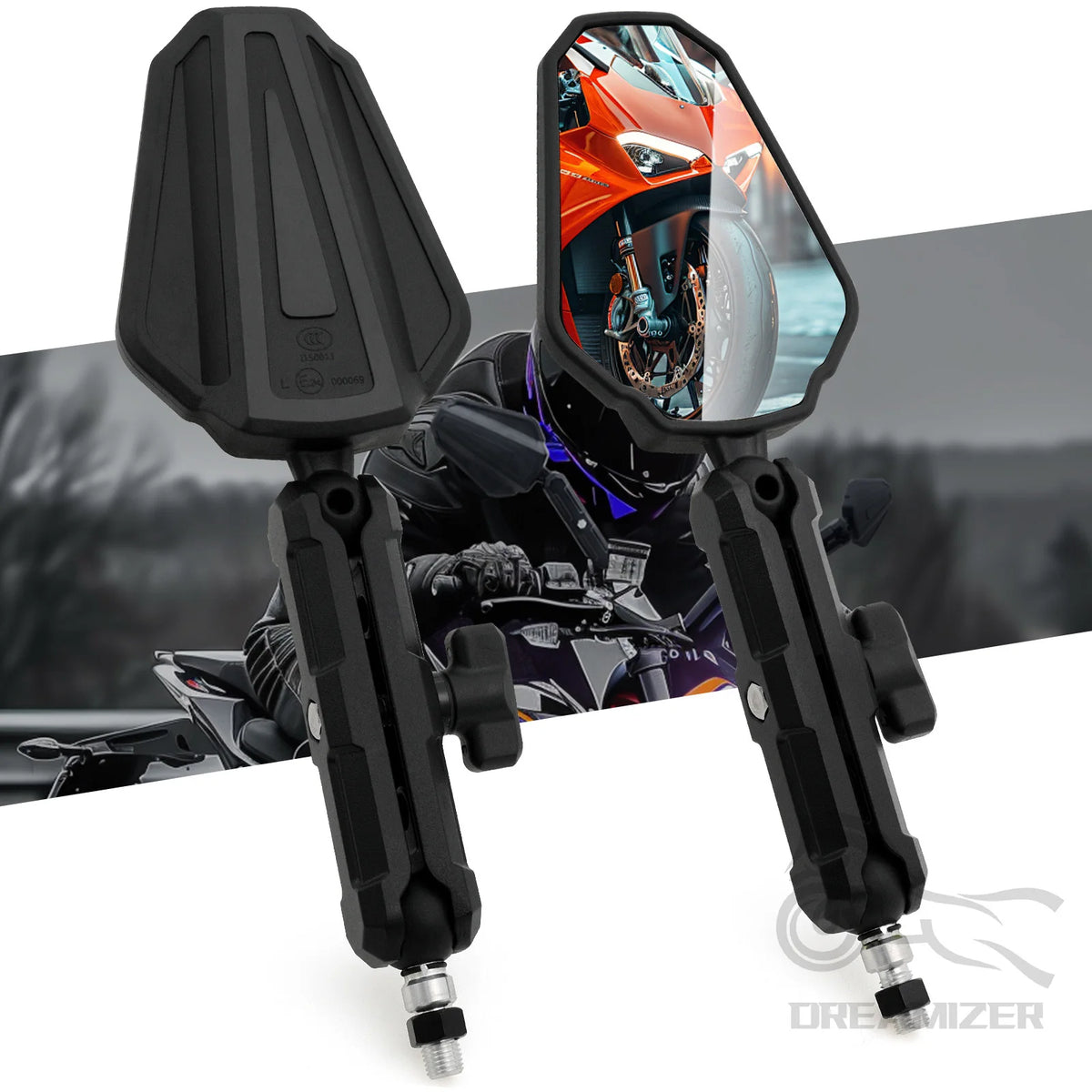 Universal Motorcycle Handlebar Side Mirrors, Adjustable Angle Folding, 1 Pair