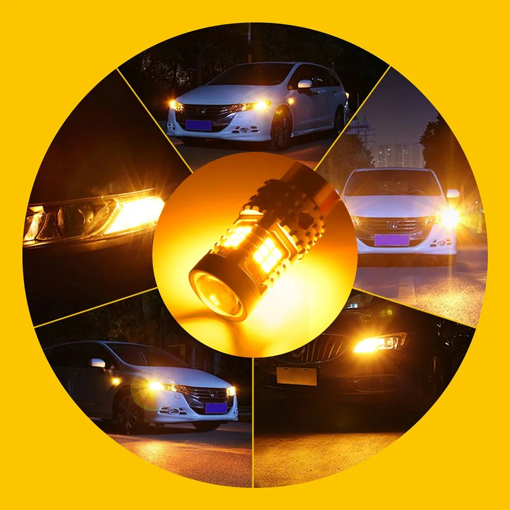 AUXITO 2Pcs 7440 W21W WY21W LED Turn Signal Light Amber 7440NA T20 LED Bulb Indicator Lamp CANBUS Error Free No Hyper Flash 12V