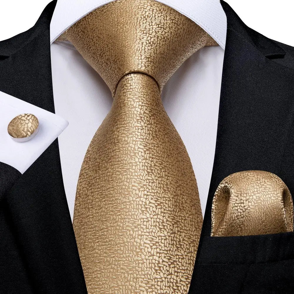 Solid Gold Yellow Ties For Men Handky Cufflinks Set Fashion Gift For Men's Tie Wedding Business Necktie Blue Black Orange Beige