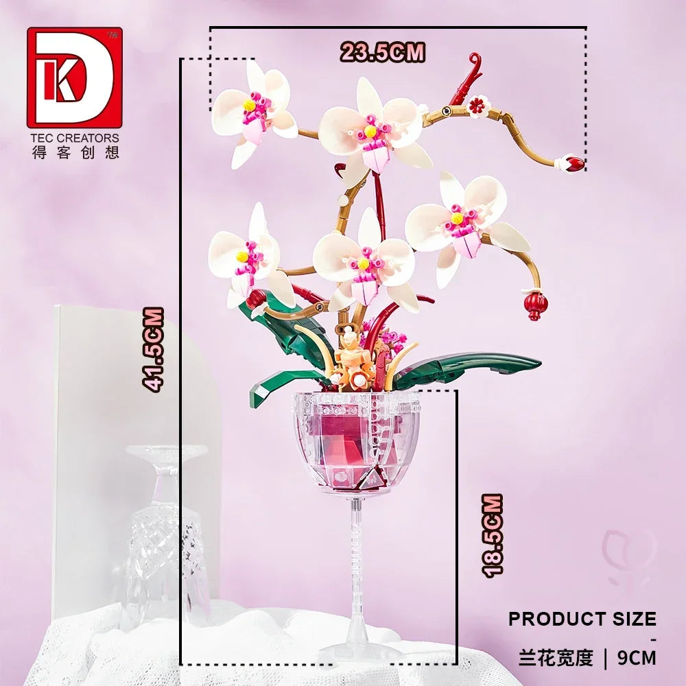 MOC Building Blocks Orchid Flowers Bouquet Flower Blocks Bonsai Plant Model Bricks Romantic DIY Home Decoration Toy for Kid Gift