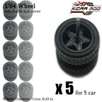 1/64 Wheels with Detachable Rubber Tires Electroplated Color for Toy Model Diecast Cars Refiting Parts for Hotwheels (5 sets)
