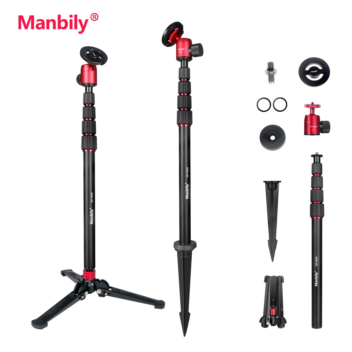 Manbily GF-M25 Golf Tripod Monopod Stand with Magnetic Phone Holder, White