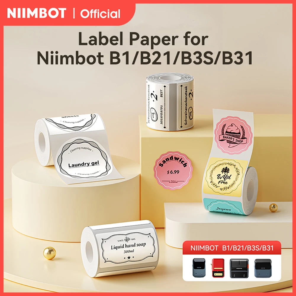 2 Rolls NIIMBOT B1 B21 B3S Thermal Label Clothing Price Food Self-adhesive Tag Waterproof Office Pocket Printer Label Paper