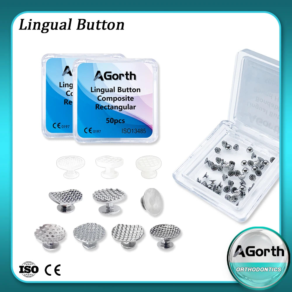 50Pcs/Box Dental Orthodontic Lingual Buttons Metal Bondable Monoblock Mesh Hole Base Composite Buttons Dentistry Accessories