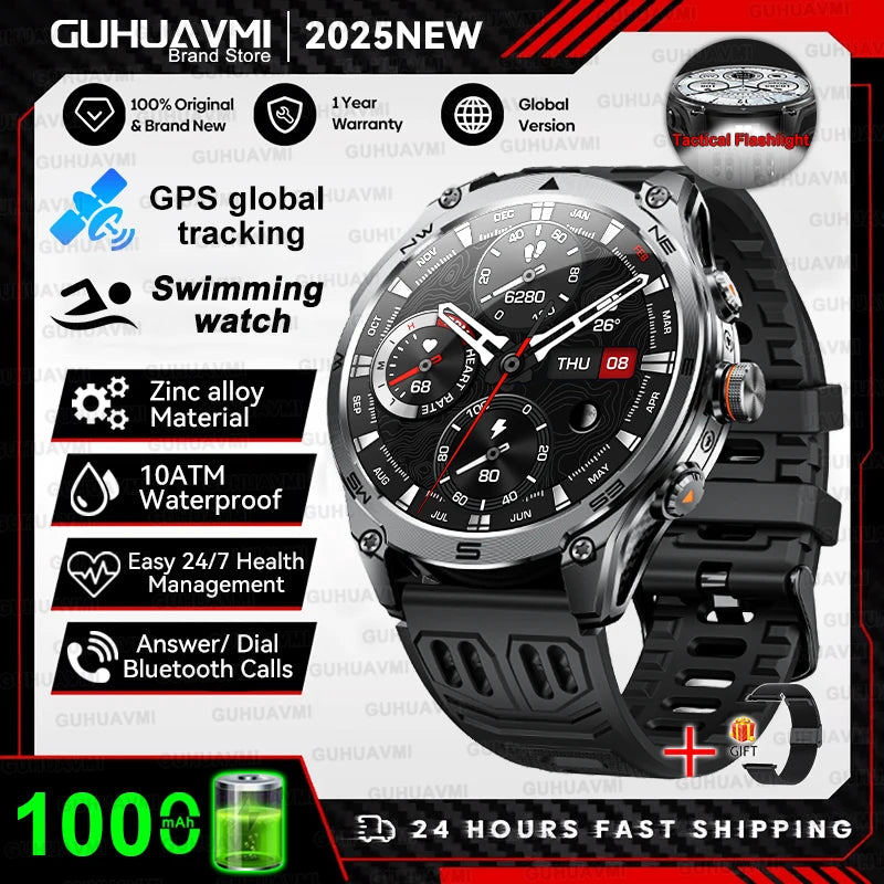 1.75''AMOLED Screen Smart Watch Men 10ATM Waterproof Compass GPS Smartwatch Bluetooth Call 1000mAh Large Battery Sports watch