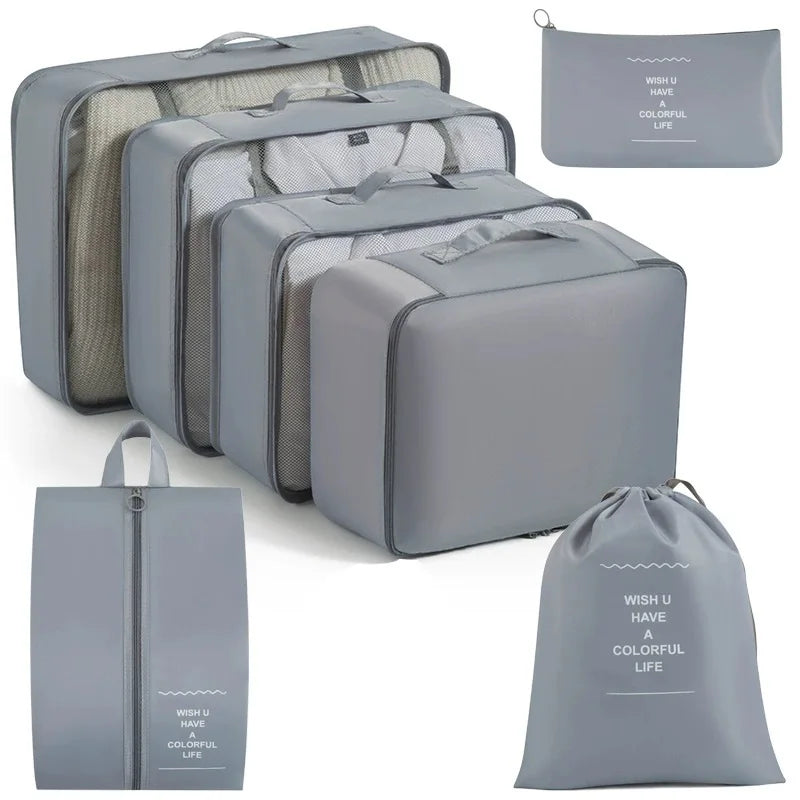 7/8/9/10 Pcs Set Travel Organizer Storage Bags Suitcase Packing Cubes Set Cases Portable Luggage Clothes Shoe Tidy Pouch Folding