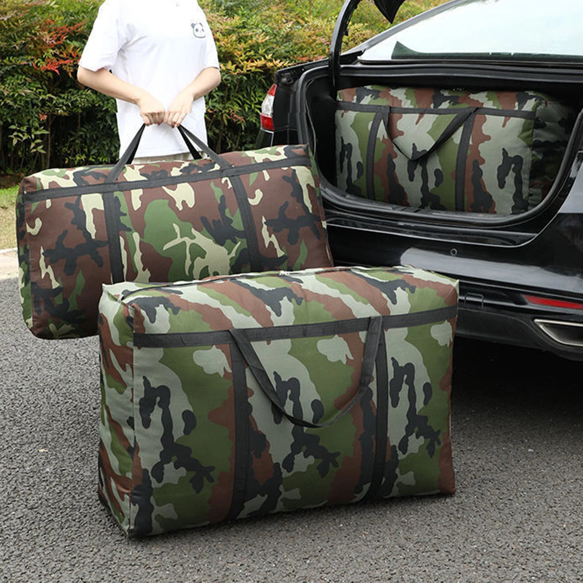 Camouflage 150L Extra Large Moving Bags, Heavy Duty Storage Bags, Oxford Cloth Wrap Around Handles Double Zipper, Reusable