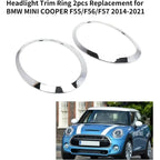 2PC For MINI Cooper F55 F56 F57 2013-2018 Chrome Left Right Front Headlights Frame Headlight Eyebrow Ring Cover Trim Replacement