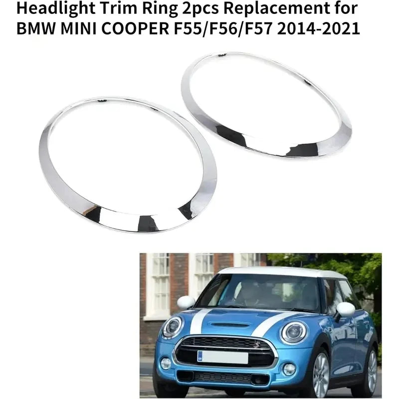 2PC For MINI Cooper F55 F56 F57 2013-2018 Chrome Left Right Front Headlights Frame Headlight Eyebrow Ring Cover Trim Replacement