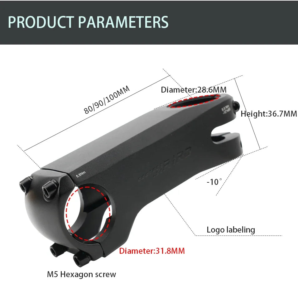 RIRO Bicycle Stem 80mm 90mm 100mm Road MTB Bike Table 31.8mm Aluminum Alloy Handlebar Power Lightweight Mountain Bike Bridge