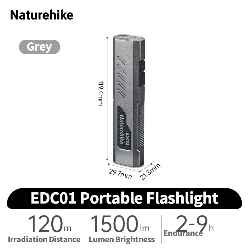 Naturehike EDC Flashlight 1500 Lumens Ultra-Compact Rechargeable Flashlight Outdoor Hiking Climbing Fishing Camping Flashlight