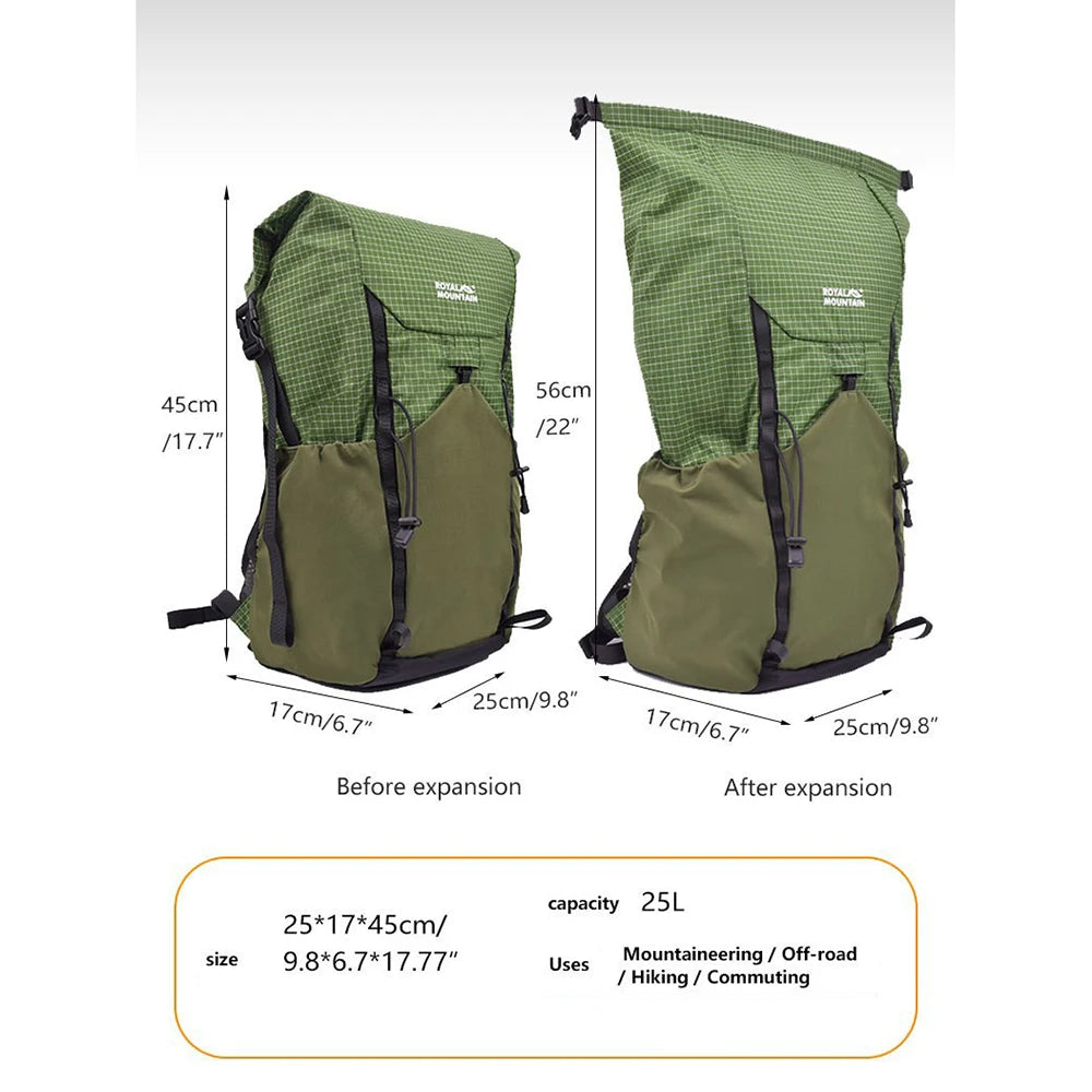25L Ultralight Roll-Top Hiking Backpack UHMWPE X-Pac Anti-Slash Foldable Daypack 450g