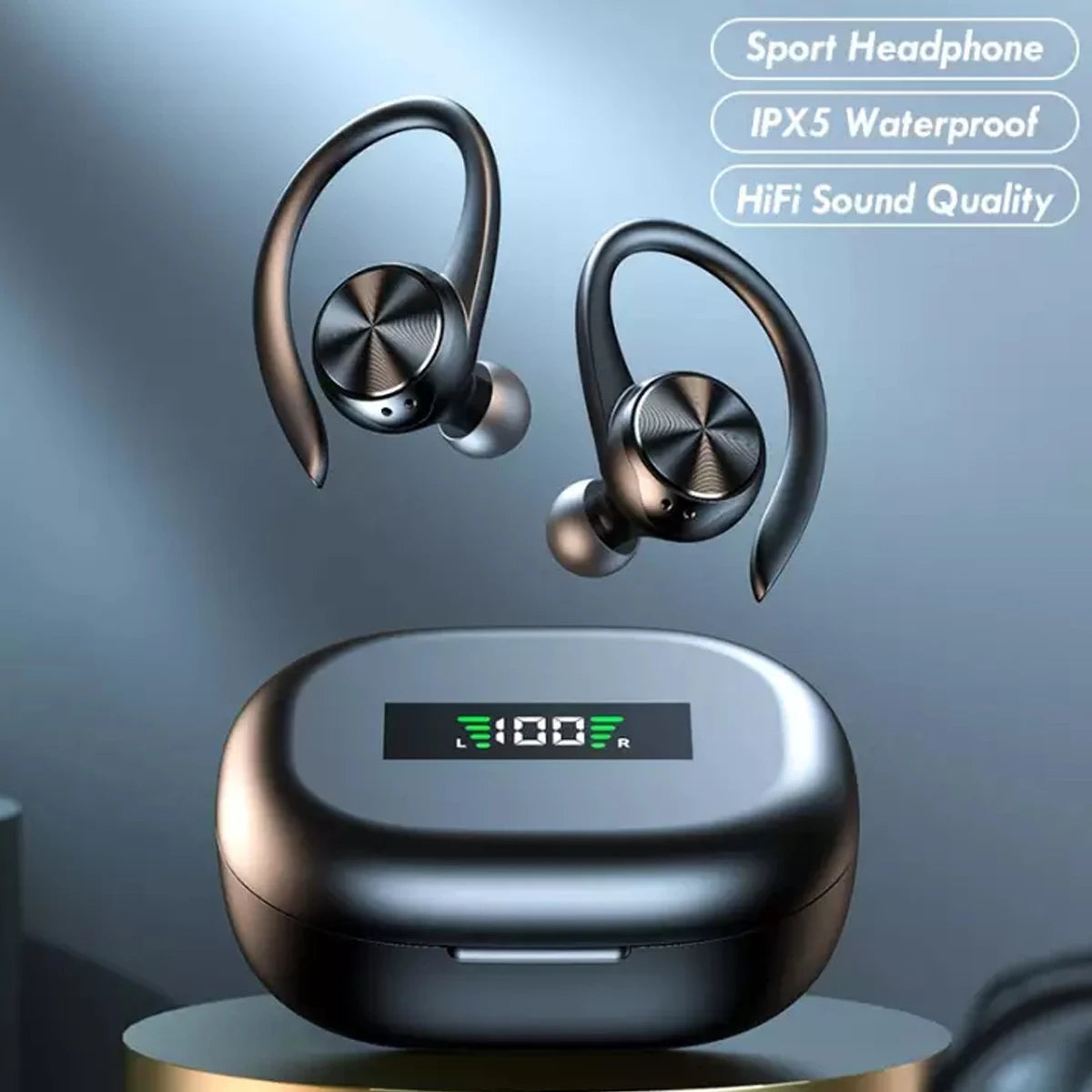 Wireless Bluetooth 5.0 Sports Headphone IPX5 Earbuds w/500mAh Charging Case Ear Hooks Earphones 3D HiFi In-Ear Wireless Headset