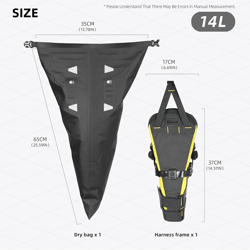 Rhinowalk Upgraded Bicycle Tail Bag Bike Seat Bag 14L Waterproof Bike Bag Long Distance Travel Luggage