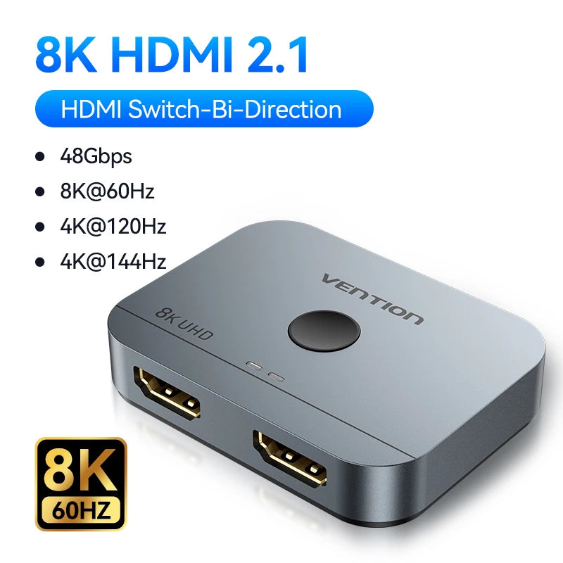 Vention HDMI 2.1 Splitter 8K 60Hz 4K120Hz Bi-Direction 2 in 1 out for TV Xiaomi Xbox PS4 5 HDMI-compatible Monitor HDMI Switcher
