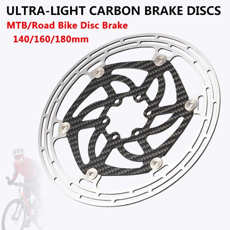 RACEWORK Carbon Fiber Bike Disc Brake Rotor MTB Road Bicycle Ultralight 6 Bolts Floating Rotor 140mm 160mm 180mm Brake Disc