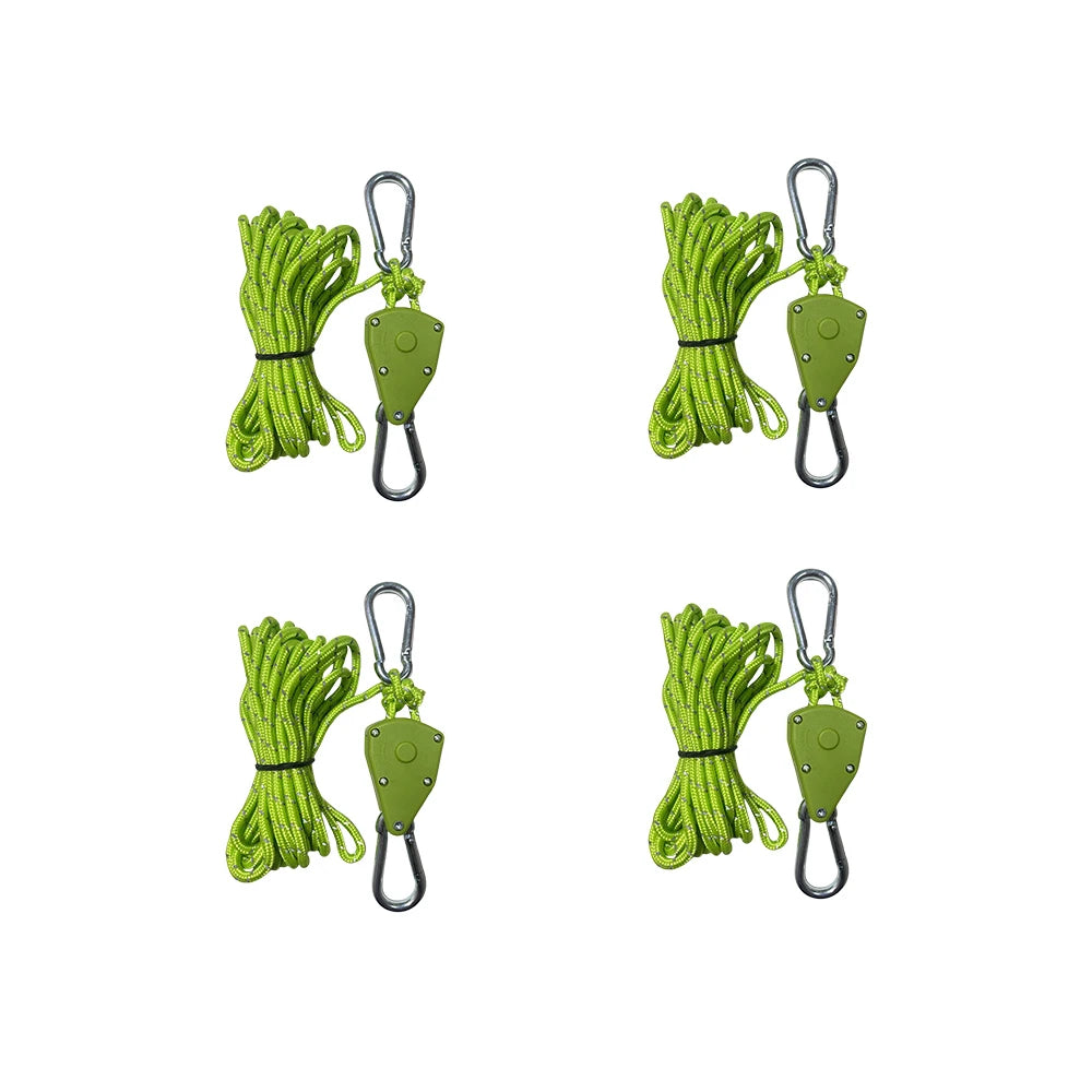 4/8Pcs 4M Reflective Camping Tent Rope Tie Down Fastener Fixed Buckle Pulley Tensioner Ratchet Hangers Awning Wind Rope Outdoor