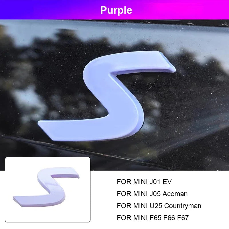 3D ABS S Emblem Letters Car Trunk Badge Decal Stickers for Mini Countryman U25 F65 F66 F67 Cooper S E SE J01 EV J05 Aceman