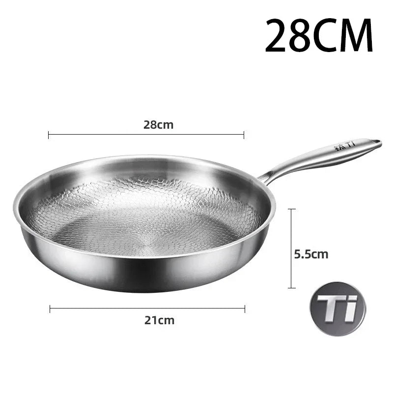 German Titanium Steel Frying Pan Uncoated Non Stick Pan Fish Scale Hammer Pattern Household Steak Frying Pan Kitchen Cookware