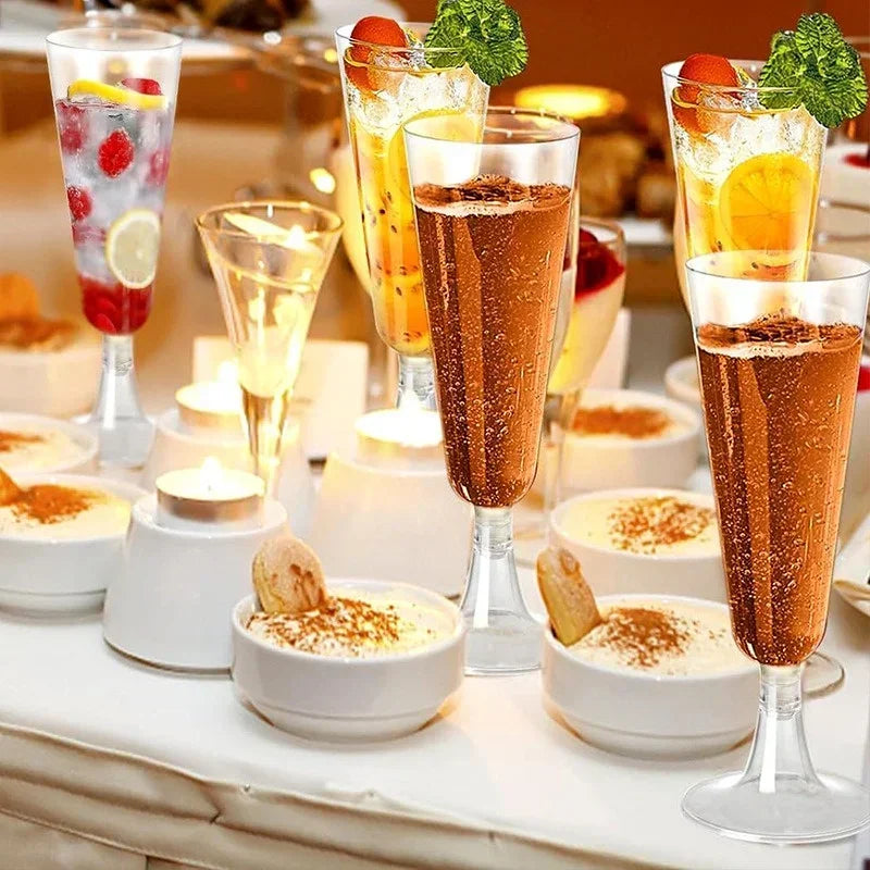JUSTINLAU 25/50/100pcs Disposable Cups Clear Plastic Champagne Flutes Bar Cups Toasting Glasses for Weddings Party Cocktail Cups