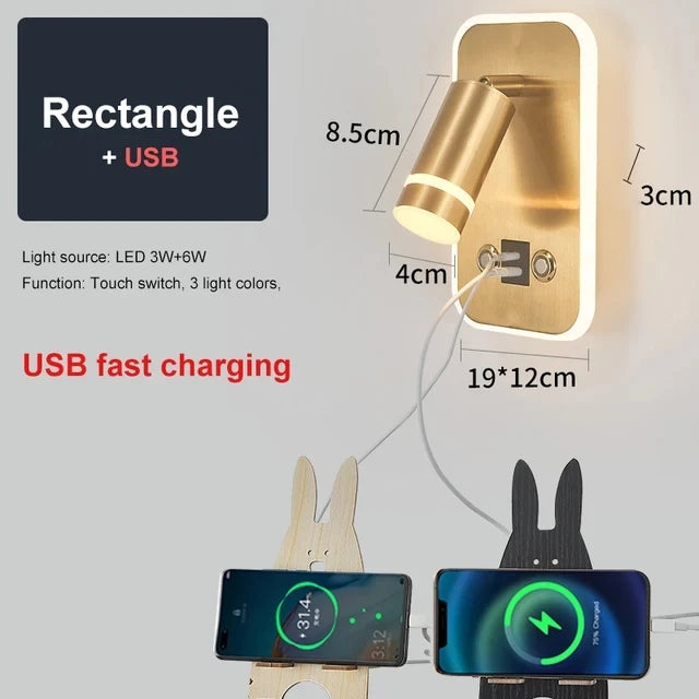 Modern Rotatable LED Wall Lamp with USB for Cozy Bedroom Reading