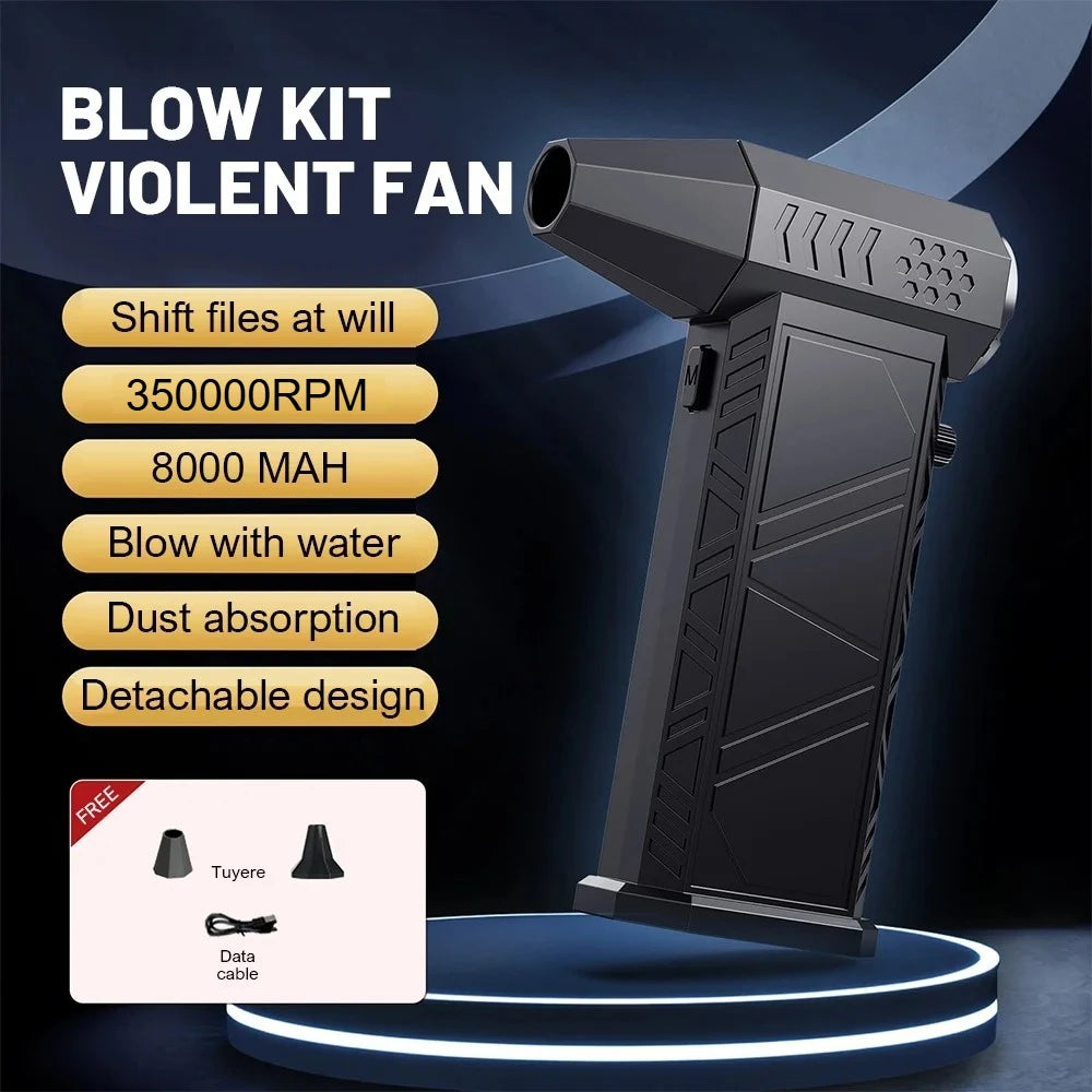 Violent Fan 400000RPM Powerful Air Blower Vacuum Dust Cleaner Type-C Charging Strong Winds 53m/s Brushless Turbo Jet Blower ﻿