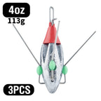 3Pcs Sputnik Fishing Sinker 3oz-8oz Surf Fishing Weight with Glow Bead Fast Sinking Casting Sinkers Catfish Beach Spider Weights