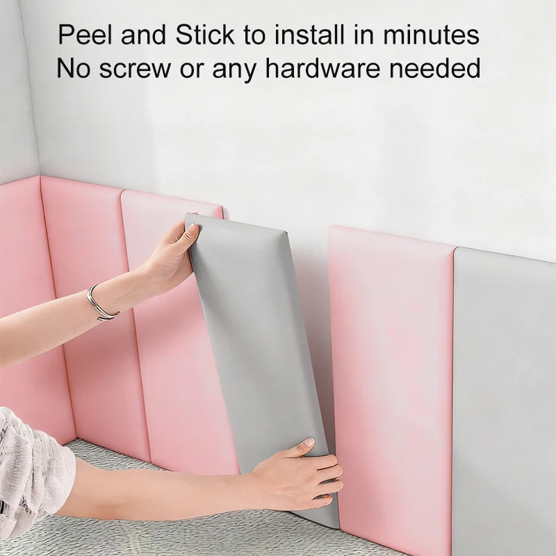 3D Soft Wall Panel for Safe Anti-Collision Wall Pad Self Adhesive Leather Rectangular Peel and Stick Headboard for Kids Bedroom