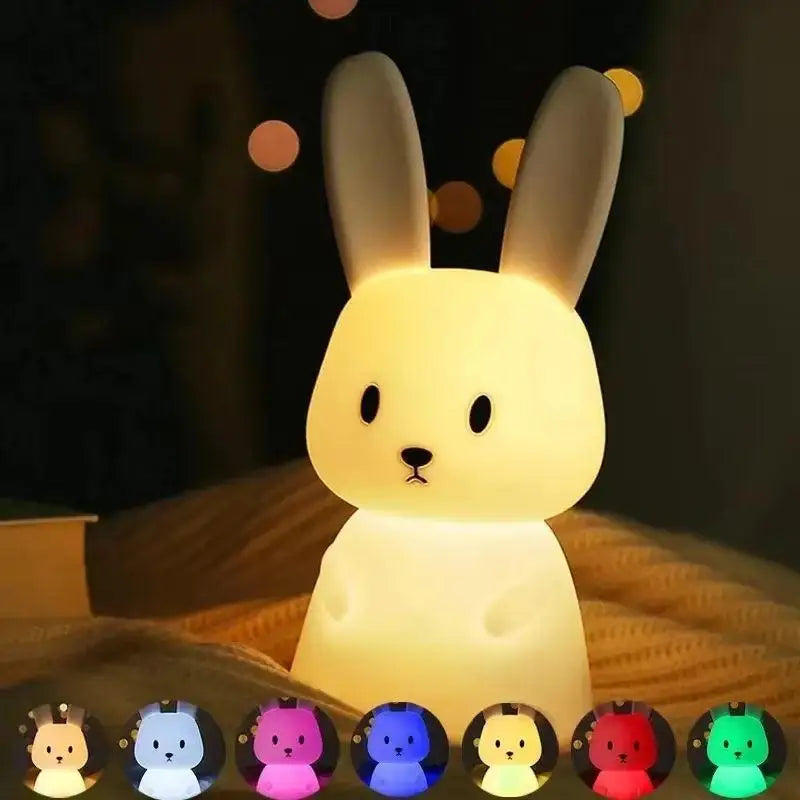 GGbingo Silicone Rabbit LED Night Light Touch Sensor Table Lamp Cute Animal Bedroom Decor Gift for Kids Baby Child Home