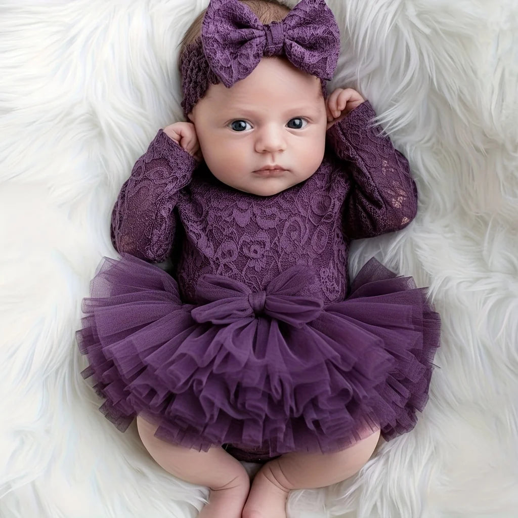 Newborn Lace Flower Headband And Bodysuit Set For 100th Day Baby Photoshoot Outfit Infant Photo Prop Baby Shower Gift