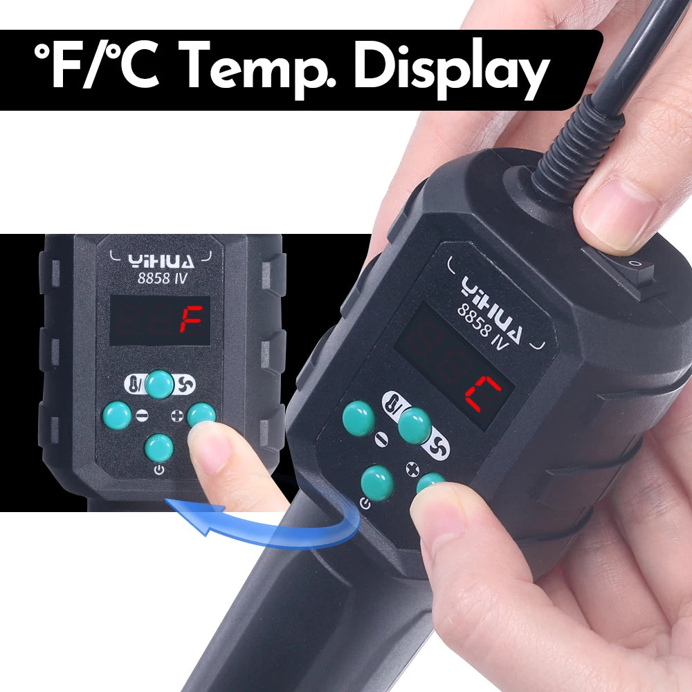 YIHUA Micro Hot Air Gun  C/F Temp Adjusted 8858IV 700W Soldering Rework Welding Station LCD Digital Heat Gun BGA IC Solder Tools