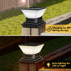 Solar Post Light Auto Dusk to Dawn IP65 Waterproof 3 Color Temps Short Press Change Long Press Off for Garden Pool Step Pillar