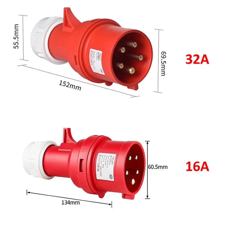 Electric vehicle charging adapter CEE Plug 16A/32A Red to Socket Blue 1-phase 32A 7KW 16A 3.5KW Red 3-Phase 16A 11KW 32A 22KW