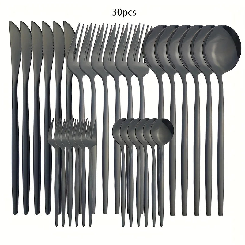 30-Piece Black Premium Food-Grade Stainless Steel Silverware Set, Include Forks, Spoons and Knives Set, Dishwasher Safe Utensil