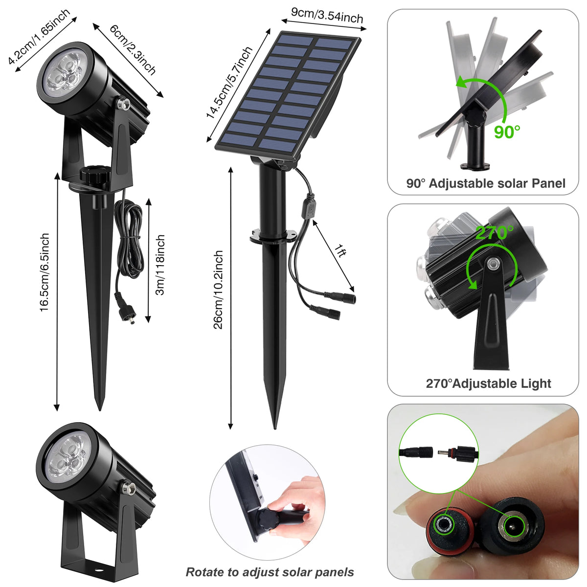 Super Bright Green Solar LED Light Outdoor Aluminum Solar Spotlight Solar Garden Light Outdoor IP65 Waterproof Solar Lawn Light
