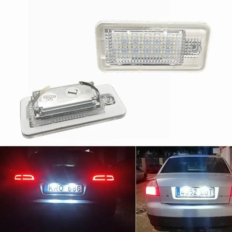 2PCS Rear LED License Plate Light For Audi A3 S3 8P A4 S4 B6 B7 A6 C6 S6 A8 S8 Q7 RS4 RS6 Plus Avant Auto Lamp Light
