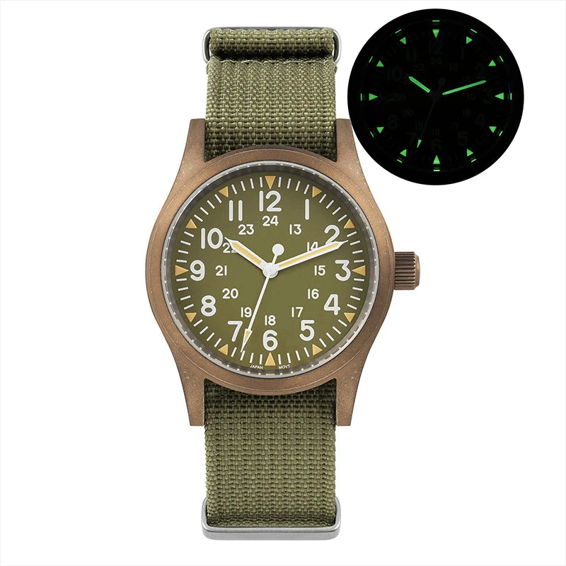 Militado Ml05 Vintage Field Watch VH31 Sweep Second Quartz Movement Sapphire Crystal High Clear AR Coating Luminous 38Mm Watches