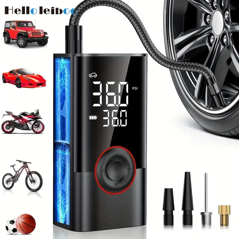 LEIBOO 150PSI Smart Air Pump Tire Inflator Portable Air Compressor with Digital Pressure Gauge for Car Bike Motorcycle Ball