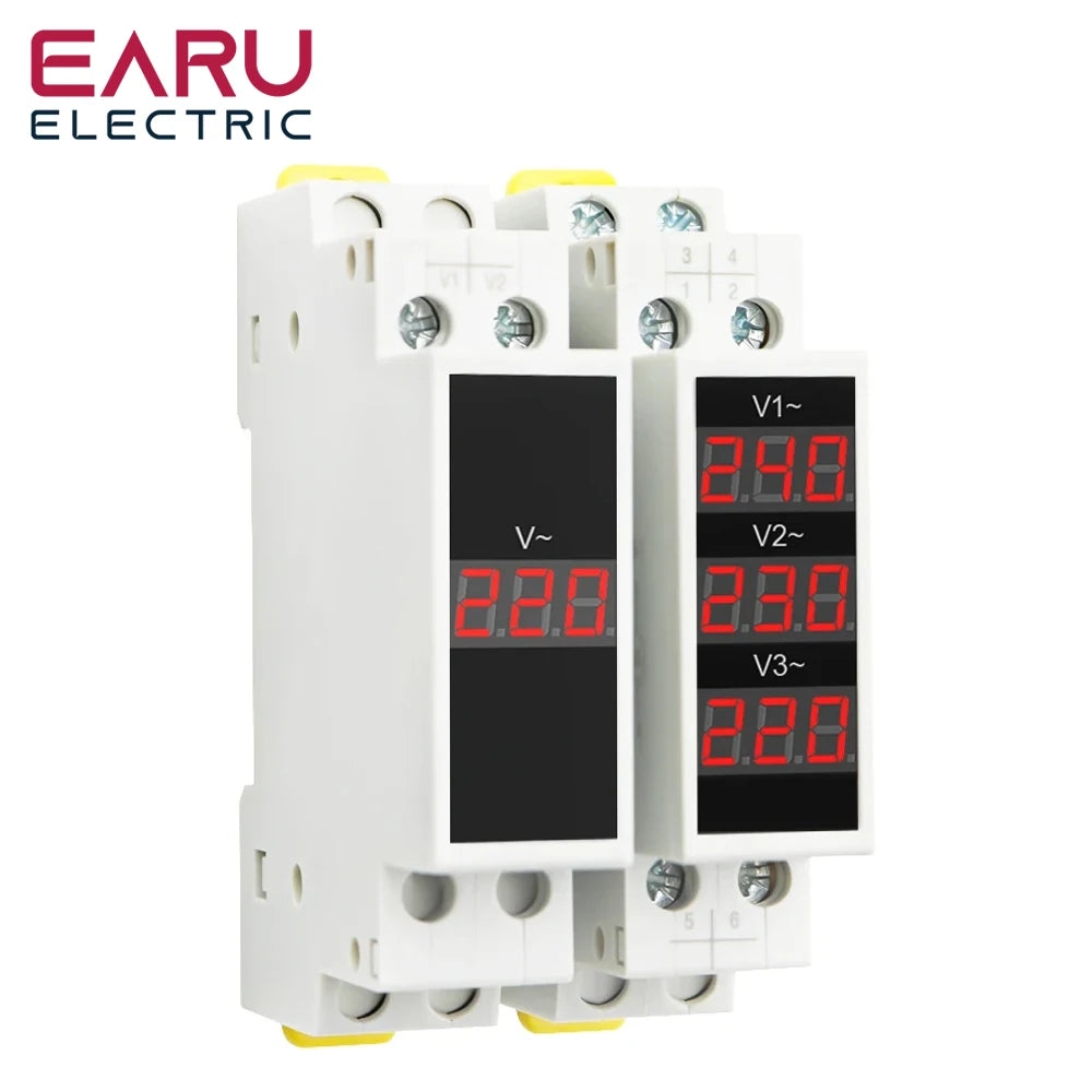 18MM Din Rail Mount Single Three Phase Voltage Meter AC 80-500V Modular Voltmeter Gauge Indicator LED Digital Display Detector