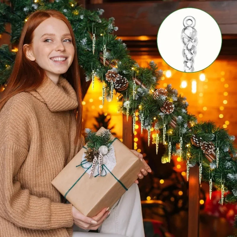 Transparent Acrylic Icicle Christmas Ornaments Xmas Tree Hanging Pendant Crystal Twisted Icicle Snowflake Home Party Decoration