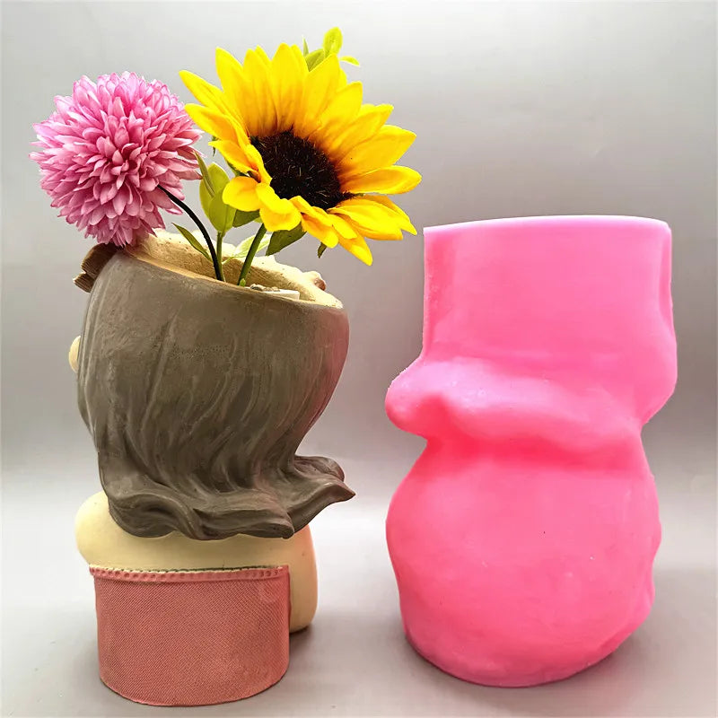 DIY silicone mold 3D cute girl flower pot resin gypsum concrete crystal drip glue tool handmade crafts ornaments