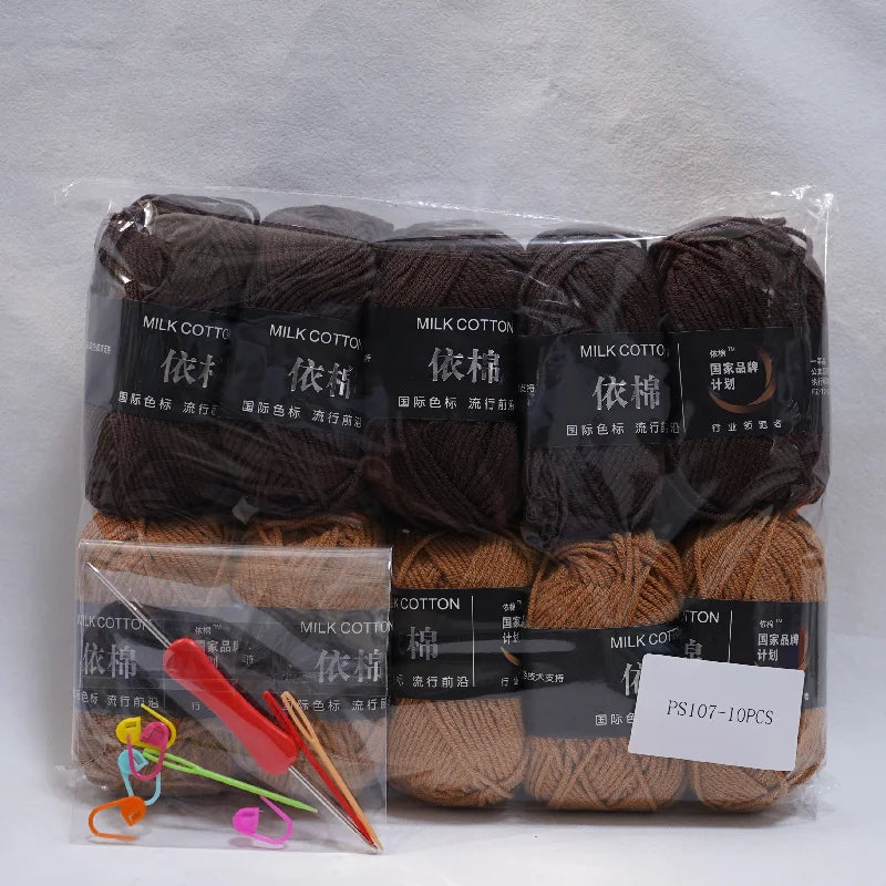 10Pcs 500g 4Ply Milk Cotton Yarn for Knitting Crochet, Wool Cotton Yarn DIY Material Pack for Hand-Knitted Sweaters, Bags, Dolls