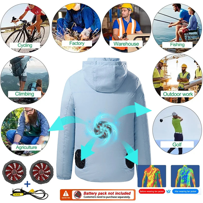 Outdoor air conditioning clothing - Men's summer lightweight model wearable electric fan cooling and heat protection jacket - Fi
