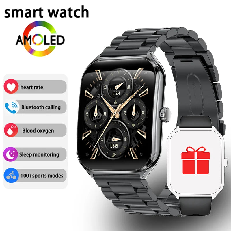 Ultra Thin Smartwatch 1.96in AMOLED Display Bluetooth Calling for Android iOS, Black