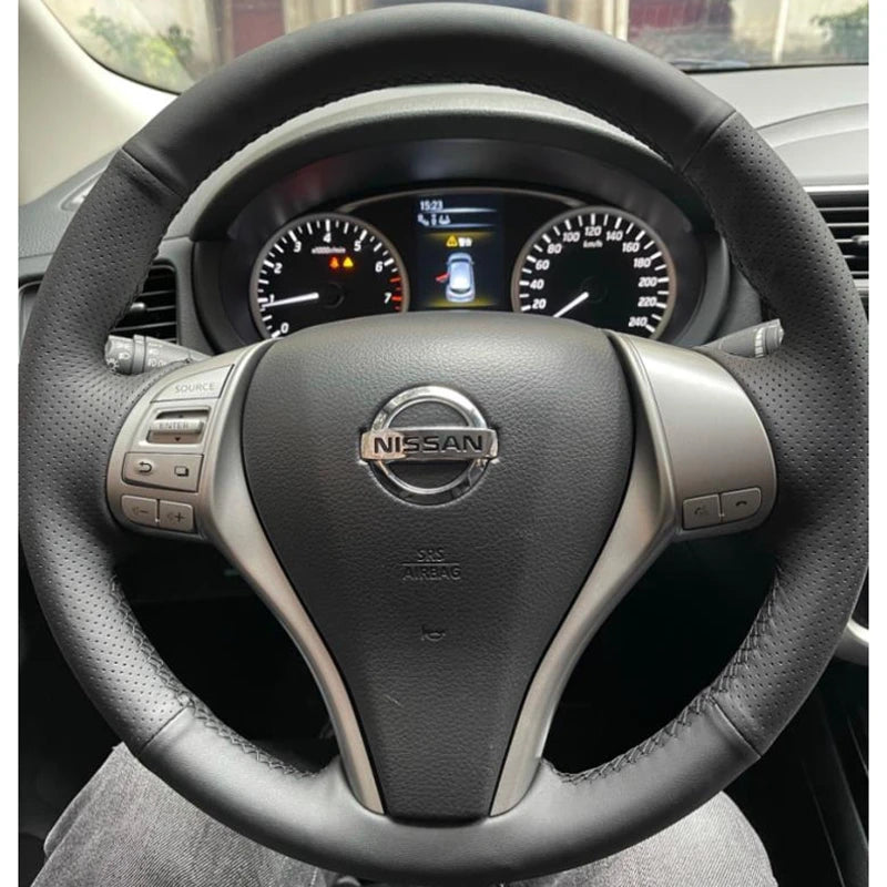 Hand-stitched Black Microfiber Leather Car Steering Wheel Cover For Nissan Teana 2013-2018 Altima 2013-2018 X-Trail 2014-2017
