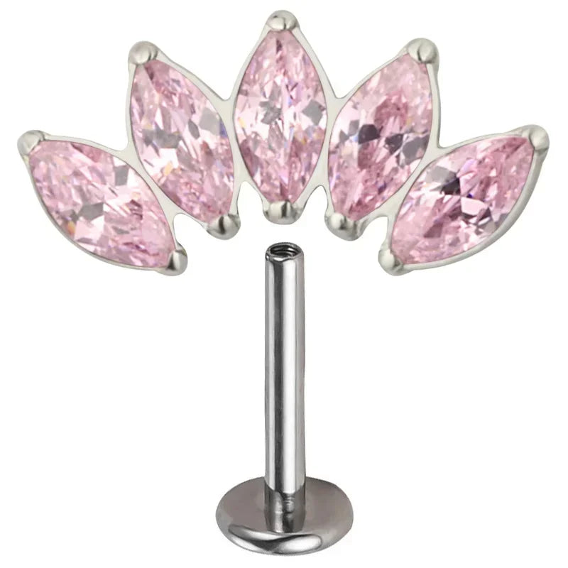 ASTM F136 Titanium EAR PIERC 5 Marquise Zircon Paved Top Threaded Labret Studs Tragus Pircing Earrings Lip studs Body Jewelry