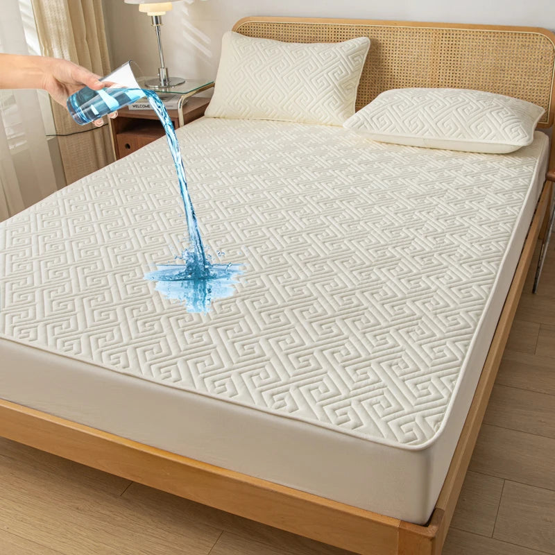 Waterproof Mattress Protector Fitted Cover 1pc Lattice, 30cm Deep Pocket, Sizes 90-200cm