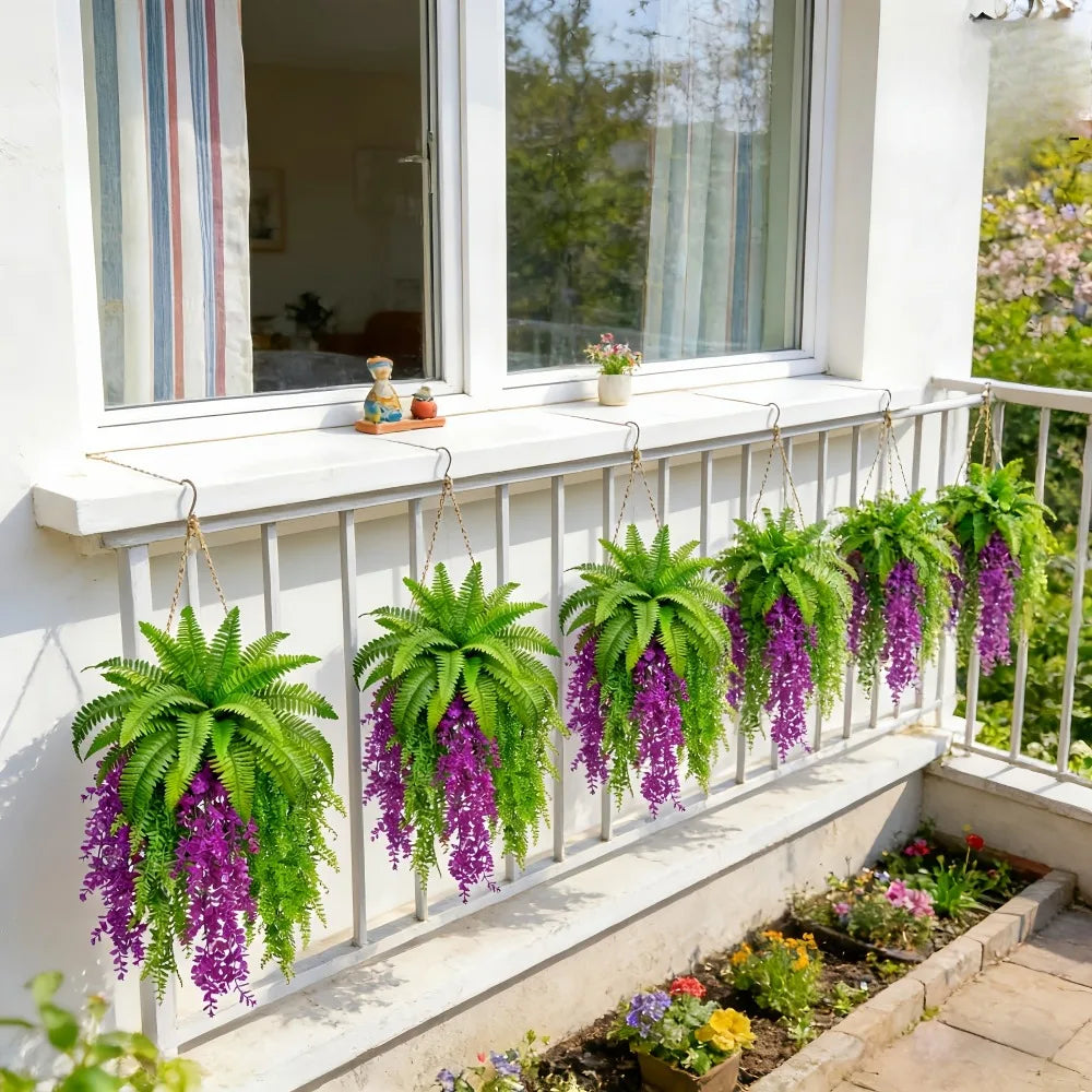 5pc Artificial Boston Fern & Persian Violet Ivy Vine Wall-Mounted Greenery Set