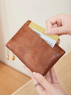 Women's Short Wallet Double Zipper Card Holder 3-Layer Large Capacity QB347 Black